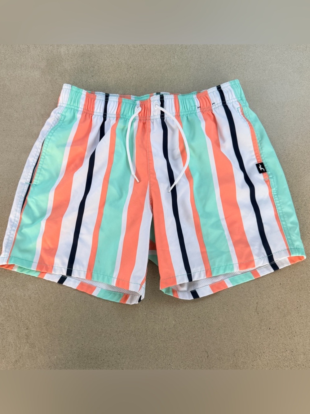 Hollister Men's Striped Swim Trunks - Mint, Coral & Navy Small